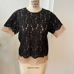 TRACY REESE Black Lace over Silk Organza Top Size XS